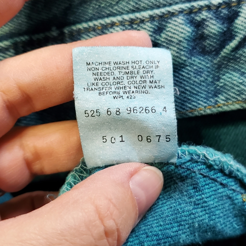 Vintage Levis 501 0675 W32 L34 Teal Overdye button fly red label 80s / 90s - Picture 14 of 16